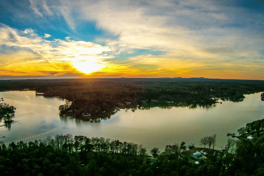 beautiful orange sunset over Lake Wylie in NC